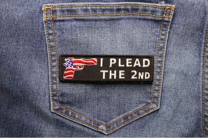 I Plead The 2nd Patch shown on jeans