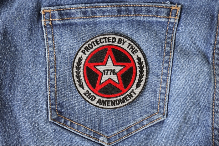 Protected by The 2nd Amendment 1776 Patch shown on jeans