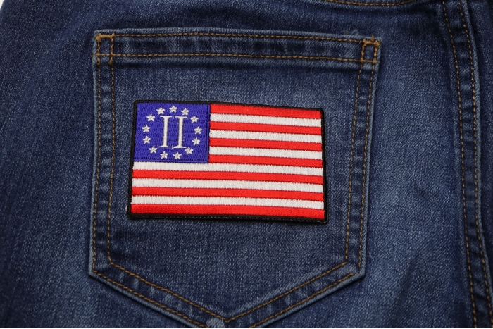 Second American Revolution Flag Patch  shown on jeans