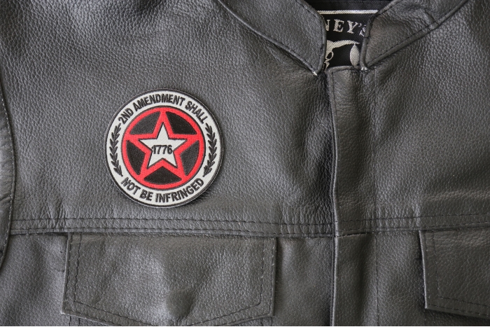 2nd Amendment Shall Not be Infringed Star Patch - 3x3 inch - Embroidered Iron on Patch shown on leather vest
