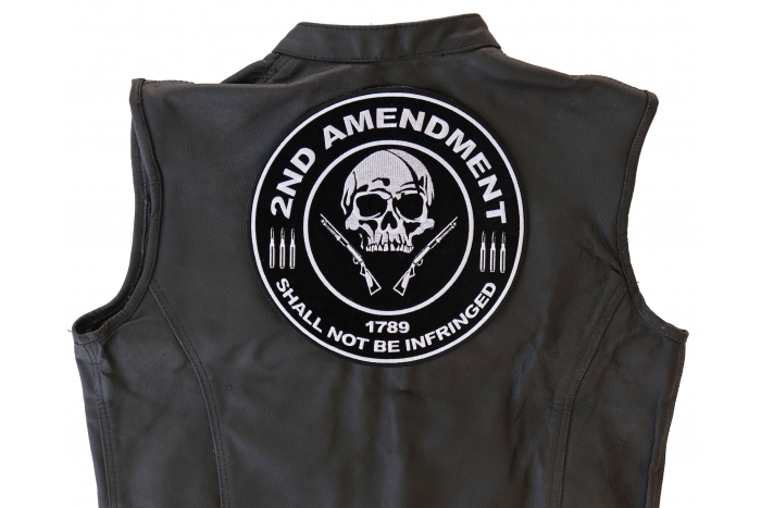 2nd Amendment Shall Not Be Infringed 1789 Skull Patch, Large Patriotic Patches shown on leather vest