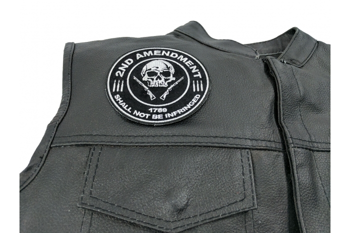 2nd Amendment Shall Not Be Infringed Skull 1789 Patch , Skull Patches shown on leather vest