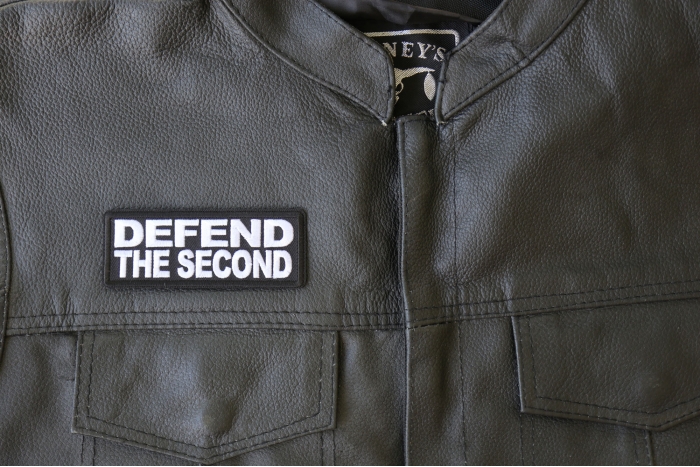 Defend the Second Patch - 4x1.5 inch - Embroidered Iron on Patch shown on leather vest