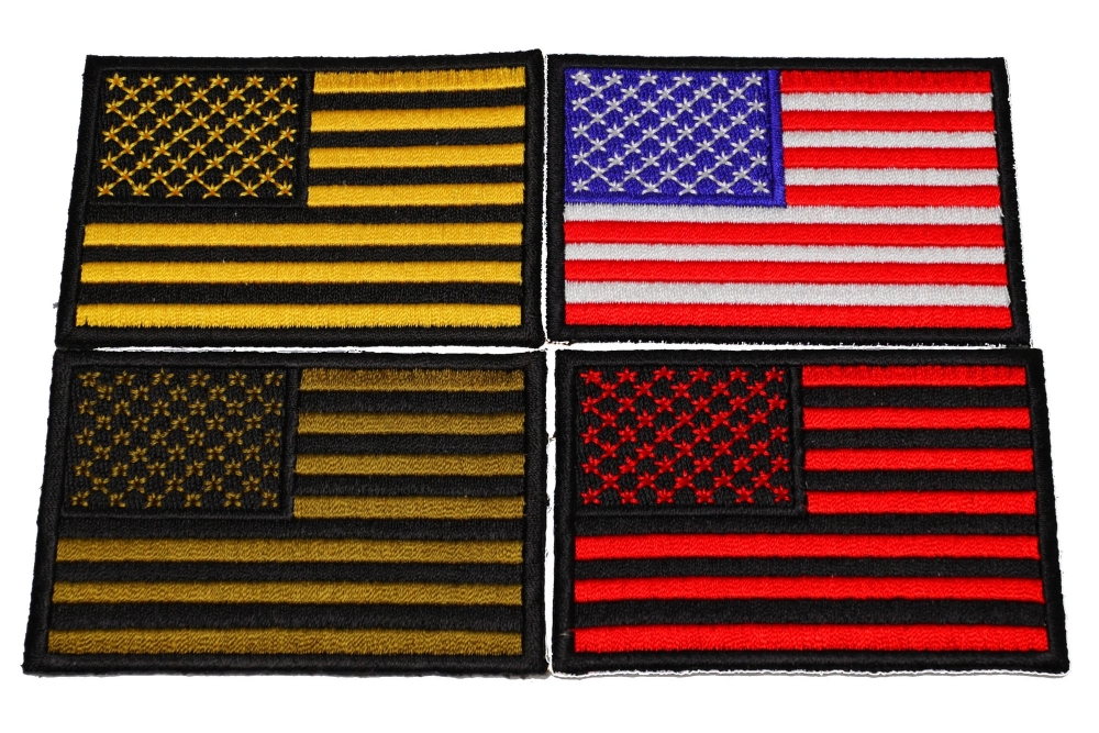 AMERICAN FLAG BLACK BORDER 3 1/2" Iron On Patch Embroidered USA 