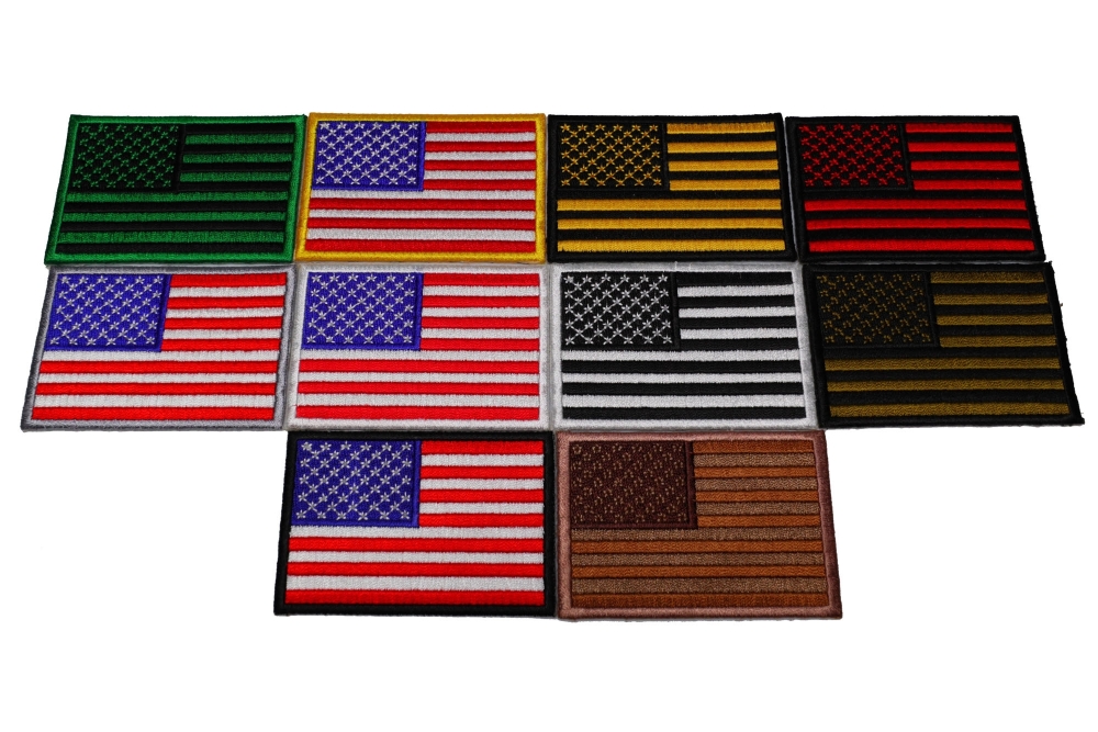 Set of 10 American Flag Patches in Various Colors