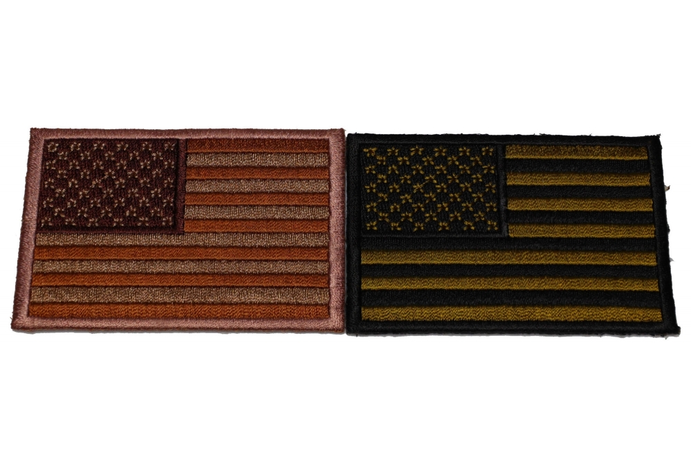 Set of 2 American Flag Patches in Rustic Brown and Green Colors