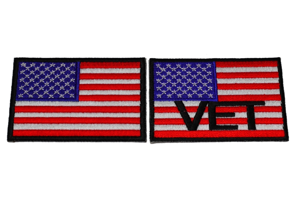 Set of 2 American Flag Patches with Black Borders for Vets