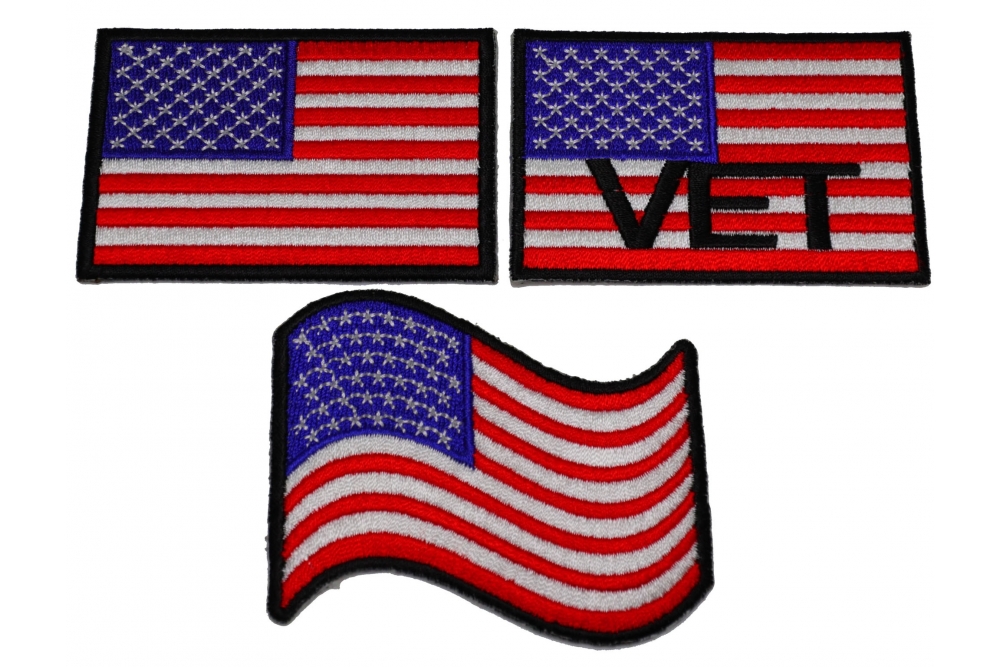 Set of 3 Black Bordered American Flag Patches