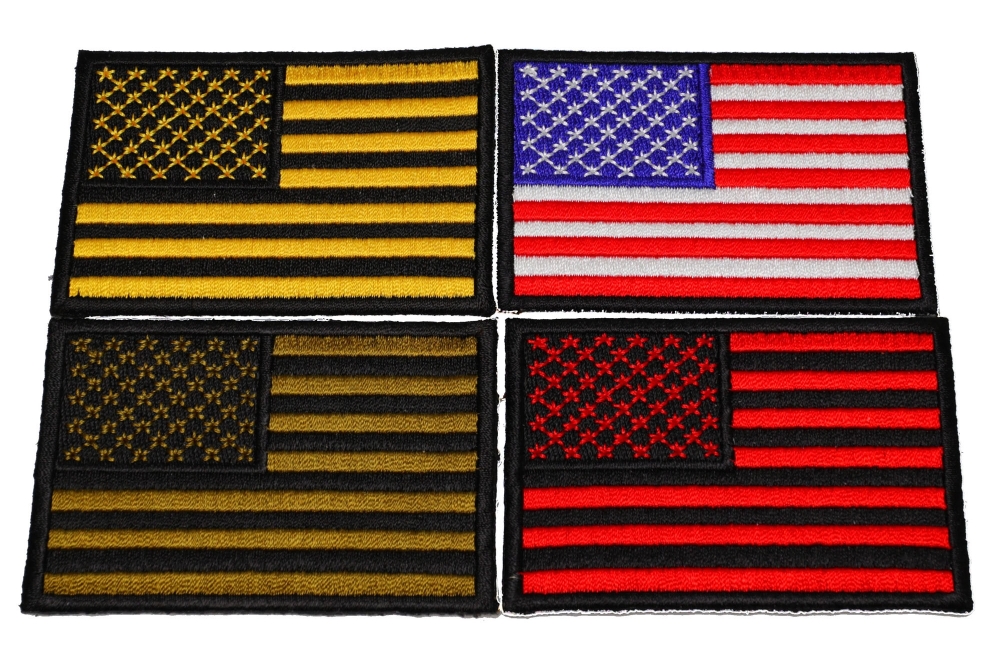 Set of 4 Black Bordered US Flag Patches in Different Colors