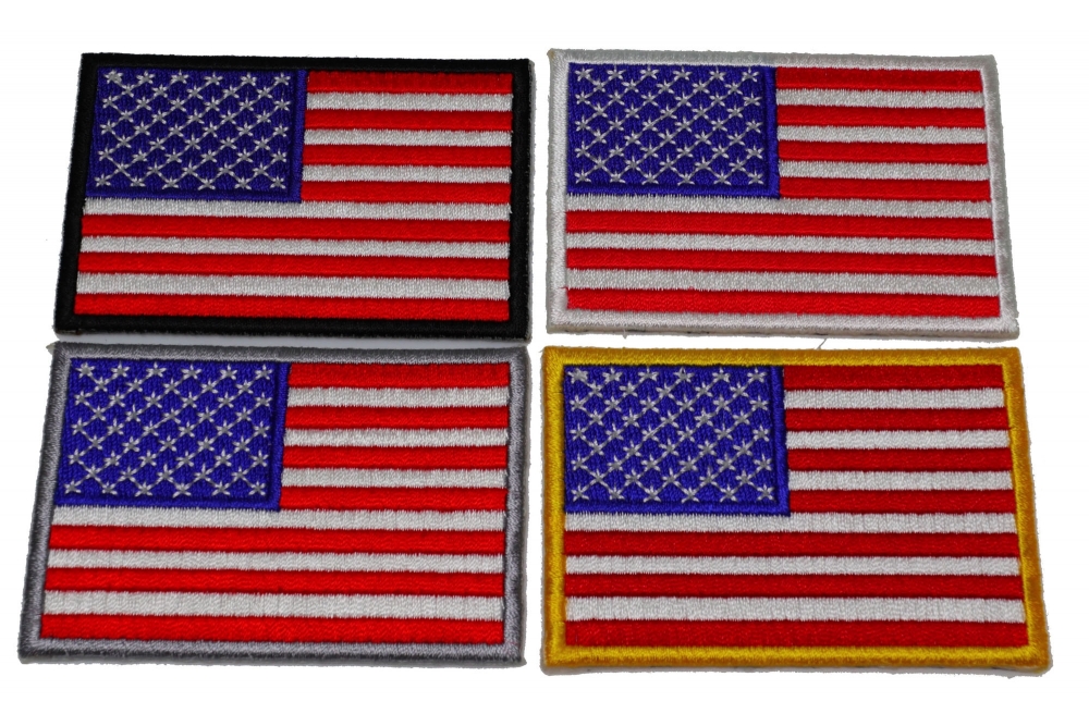 Set of 4 Different Border Colored American Flag Patches in Red White and Blue