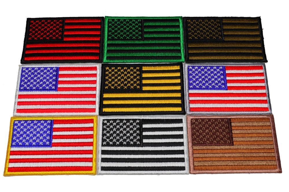 Set of 9 American Flag Patches in Different Color Combinations