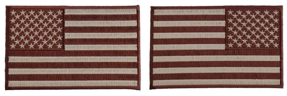 5 inch Brown American Flag Patches, Left and Right 2 Piece Patch Set