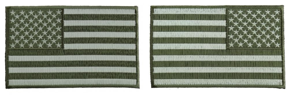 5 inch OD Green American Flag Patches, Left and Right 2 Piece Patch Set