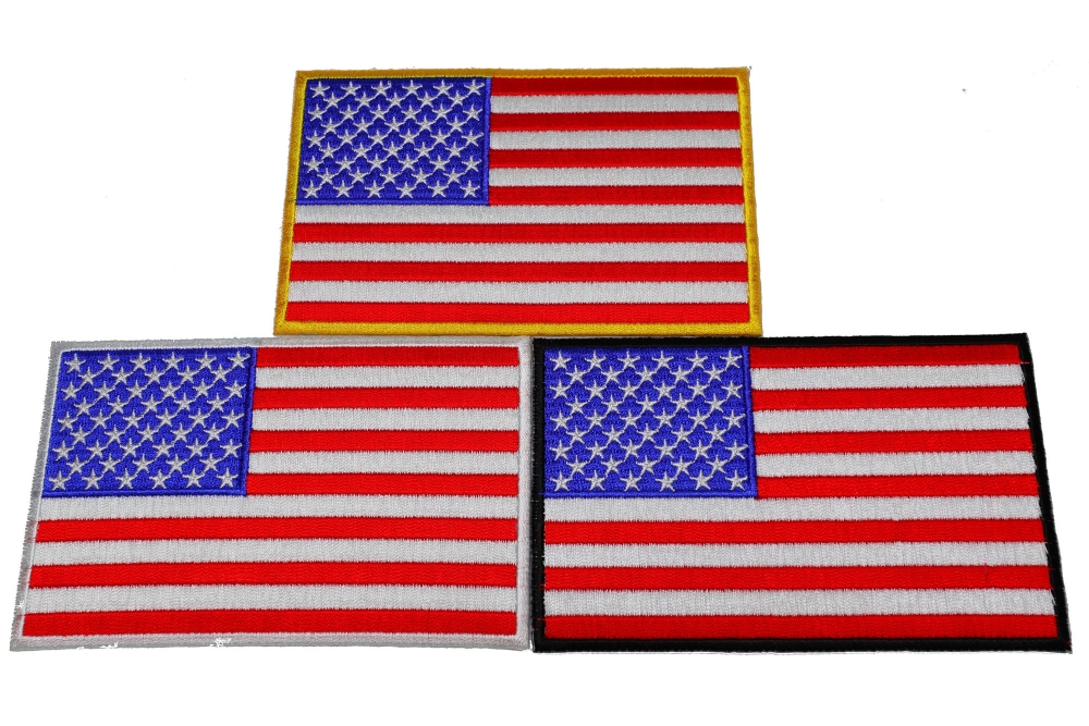 Set of 3 American Flag Patches RWB with Black White and Yellow Borders