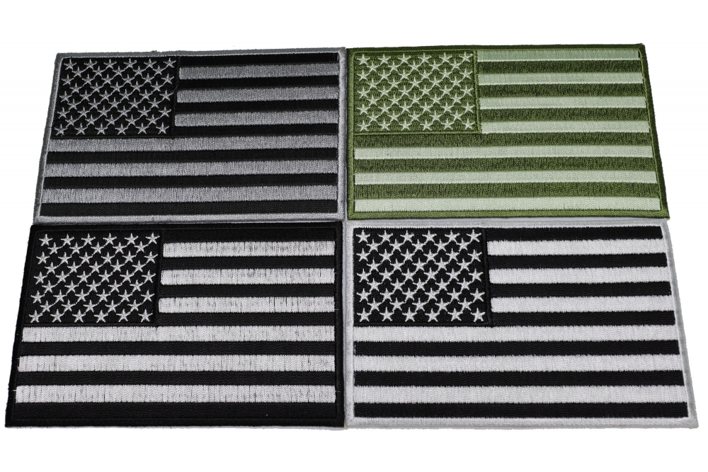 Set of 4 Monochrome American Flag Patches 5 inches