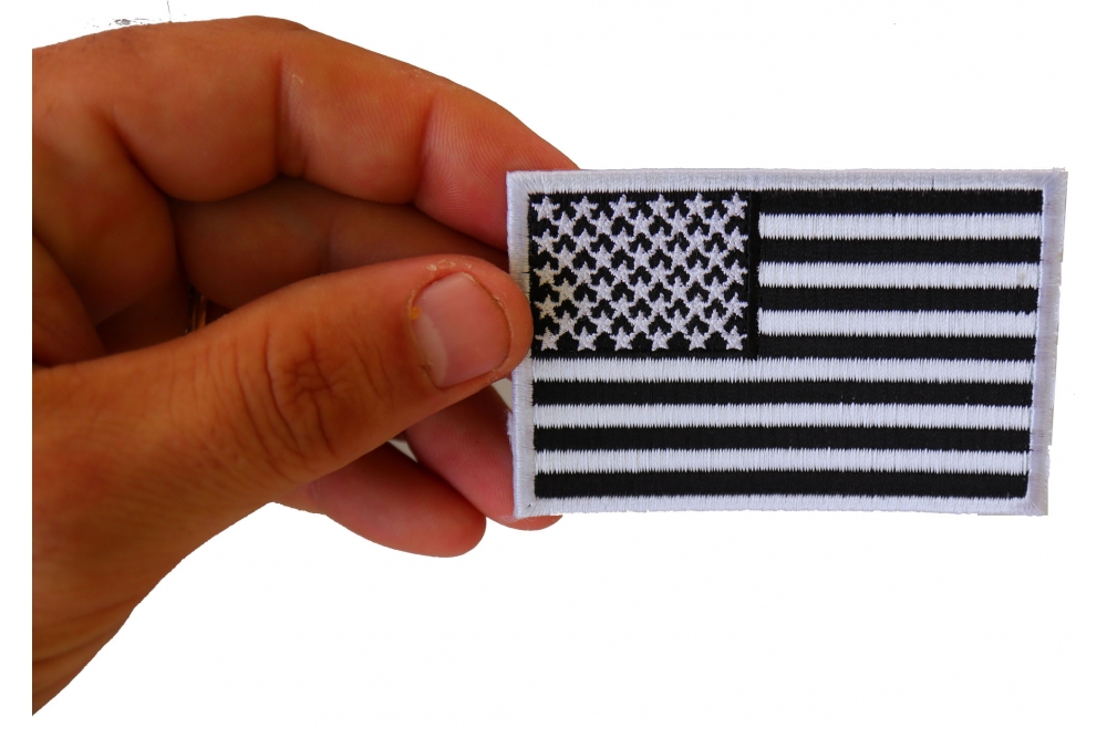 United States Flag Iron-On Patch Black & White 3 X 2 USA Emblem White Border #11 