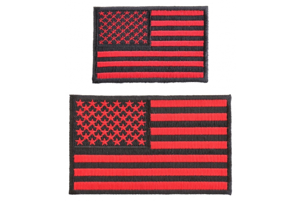LOT of 2 AMERICAN FLAG EMBROIDERED PATCH iron-on BLACK RED USA UNITED STATES new 