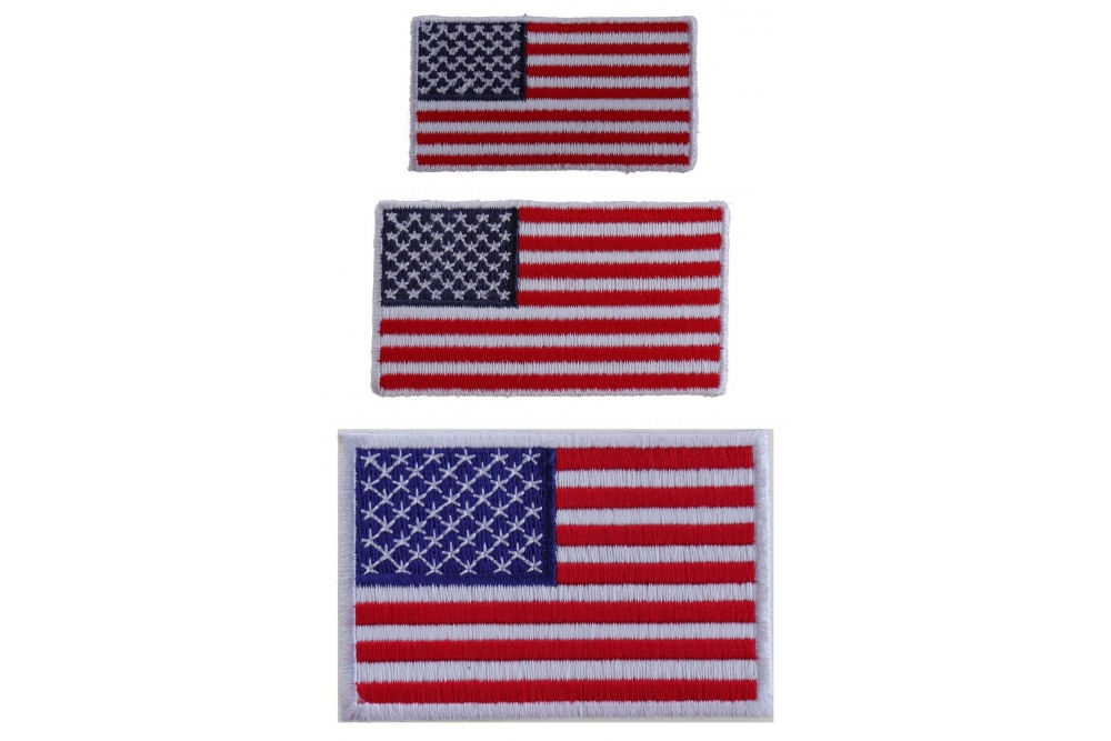 USA AMERICAN FLAG EMBROIDERED WHITE BORDER 3 3/8 X 2 PATCH 