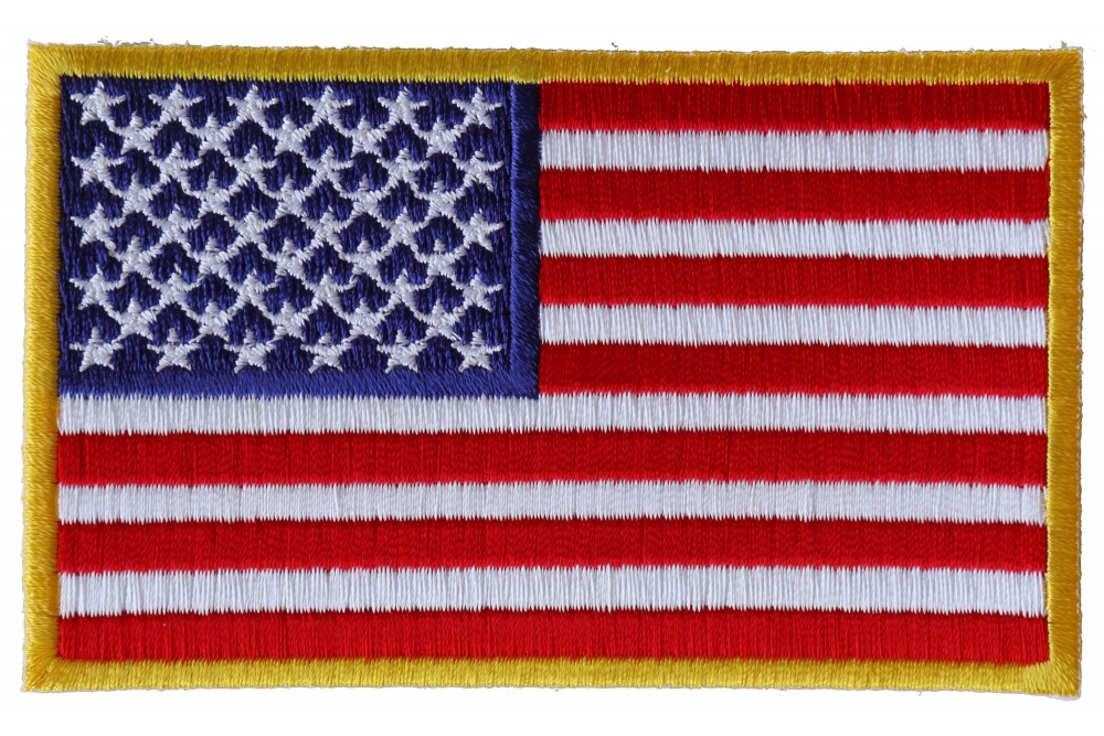 CURRENT US FLAG PATCH WAVY FLAG STYLE YELLOW BORDER