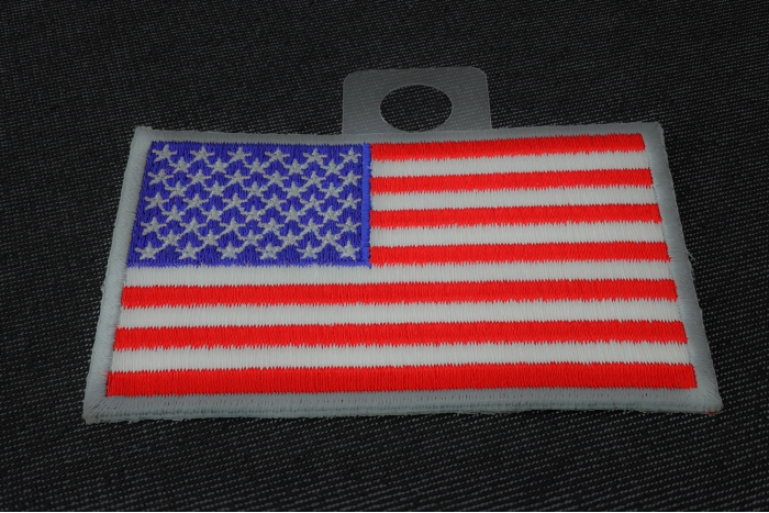 American Flag Patch Silver Border diagonal view