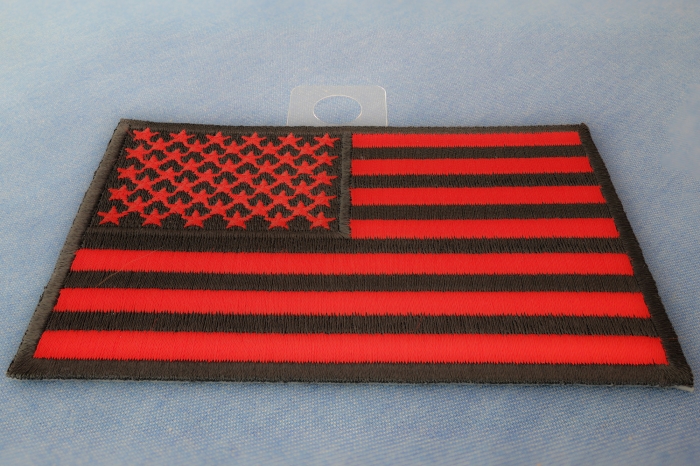 Black and Red American Flag Patch 4 Inch diagonal view
