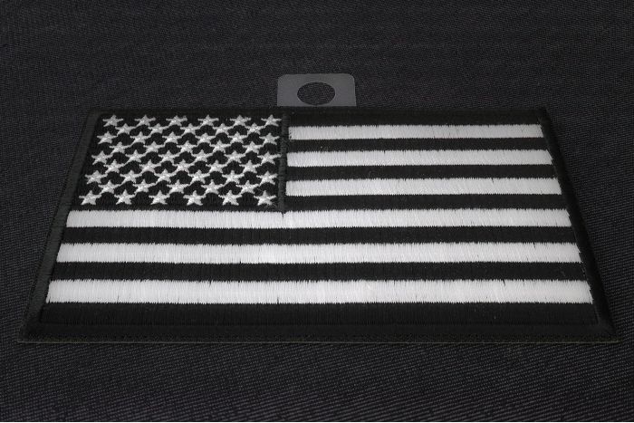 Black and White American Flag Patch with Black Borders diagonal view