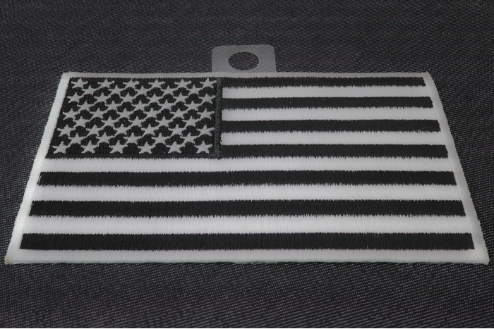 Black and White American Flag Patch with White Borders diagonal view