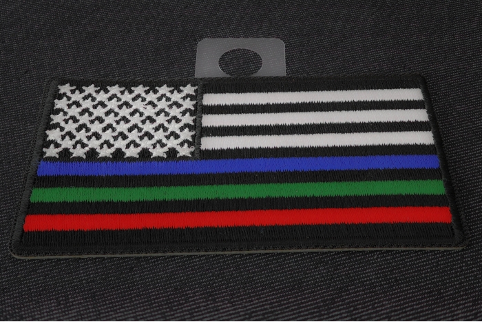 Blue Green and Red Striped American Flag Patch diagonal view