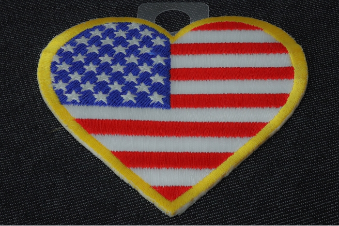 Gold Border Love US Flag Heart Patch diagonal view