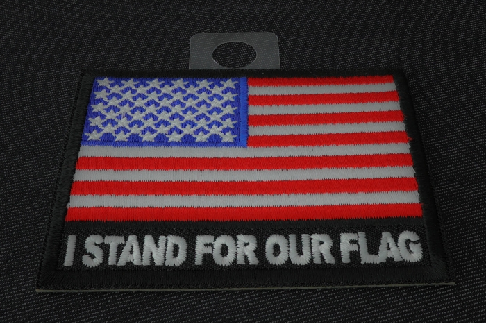 American Flag Patch I stand for our Flag Iron on Patch for Jackets diagonal view