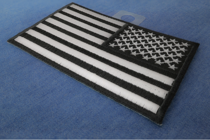 Reversed US Flag Black White Patch 4 Inch diagonal view
