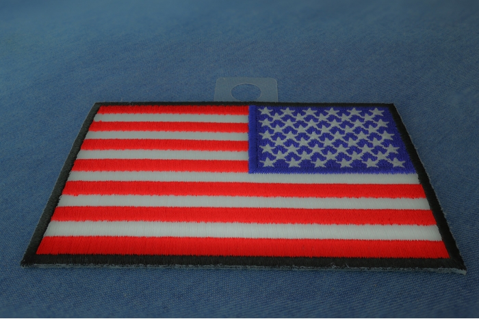 Reversed US Flag Patch 4 Inch Black Border diagonal view