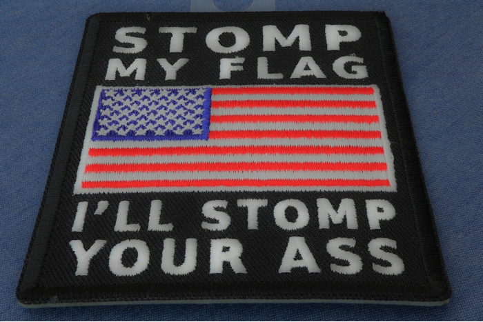 American Flag Patch - Stomp my Flag I'll Stomp your Ass diagonal view