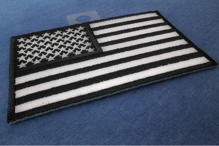 US Flag Black White Patch 4 Inch diagonal view