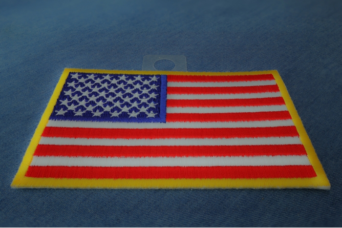 US Flag Patch 4 Inch Yellow Border diagonal view