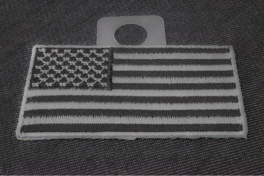 Small 2.5 x 1.4 BLACK & GRAY American Flag iron on patch (4945) Cap Hat  (D27)