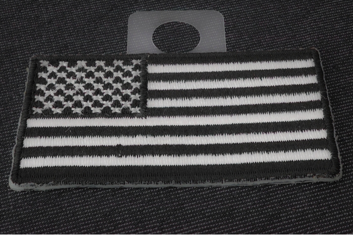 US Flag Patch Black and White 2.5 Inch diagonal view
