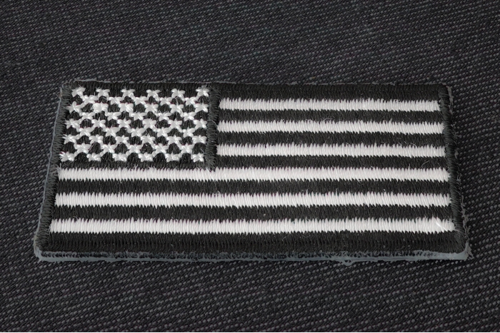 US Flag Patch Black and White 2 Inch diagonal view