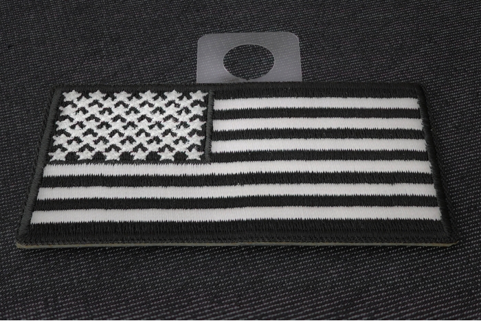 US Flag Patch Black and White 3 Inch diagonal view