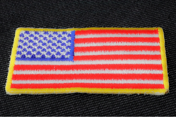 US Flag Patch Gold Border 2 Inch diagonal view
