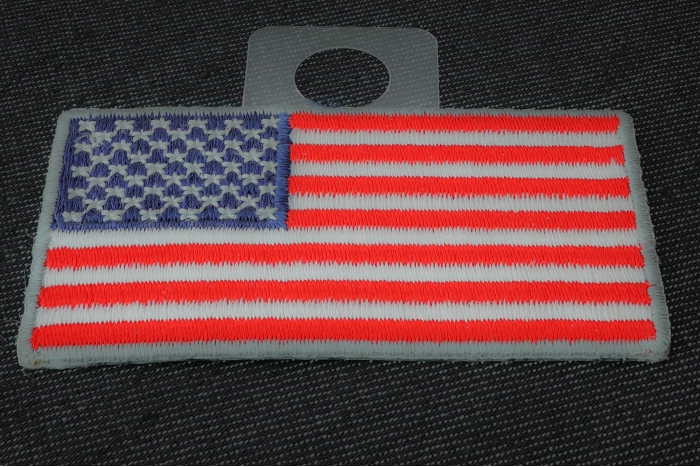 US Flag Patch Silver Border 2.5 Inch diagonal view