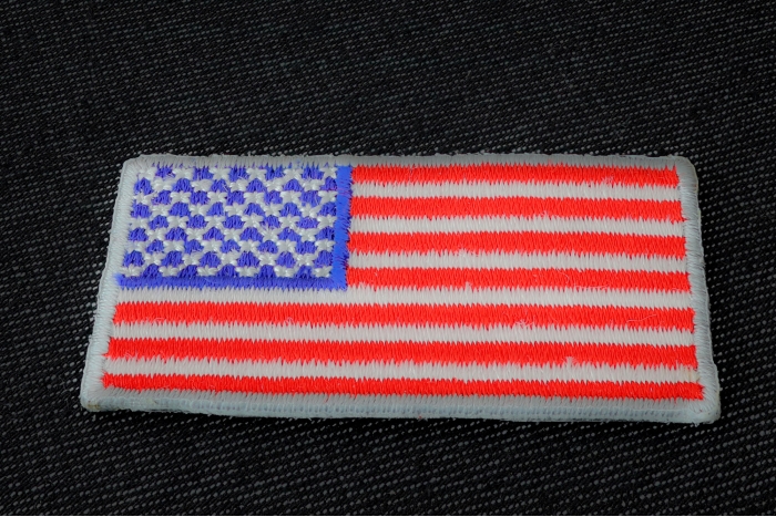US Flag Patch Silver Border 2 Inch diagonal view