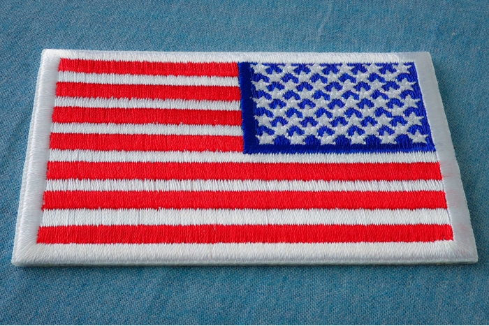 White Border Reversed American Flag Patch diagonal view