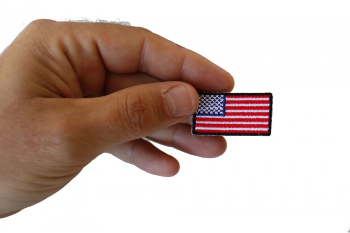 American Flag Patch, Flag Patches shown on hand for size comparison
