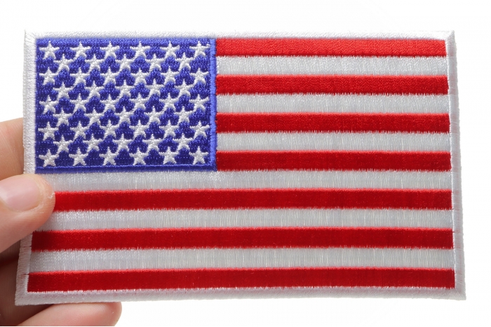 American Flag Patch, Embroidered Iron on Patches shown on hand for size comparison