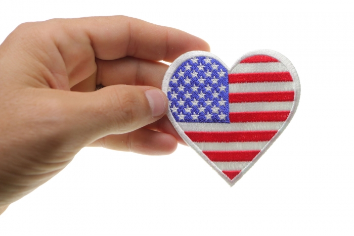 Love USA Heart Patch shown on hand for size comparison