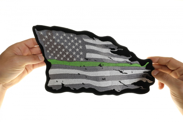 Green Stripe American Flag Patch, Large Patriotic Patches shown on hand for size comparison