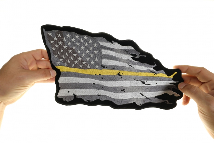 Yellow Stripe American Flag Patch, Large Patriotic Patches shown on hand for size comparison
