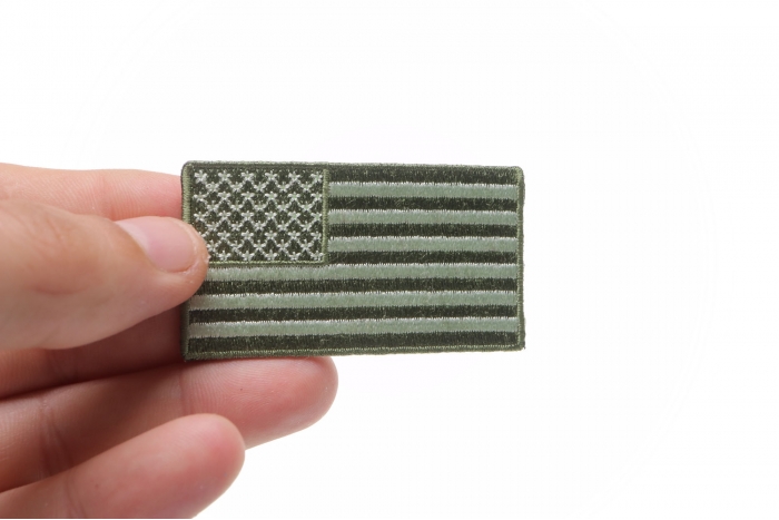 US Flag Patch Earth Green 2.5 Inch shown on hand for size comparison