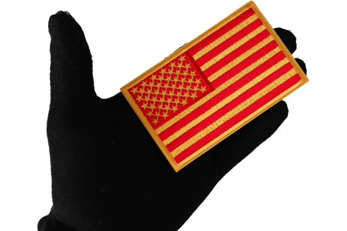 US Flag Patch Red Yellow Marine Colors shown on hand for size comparison